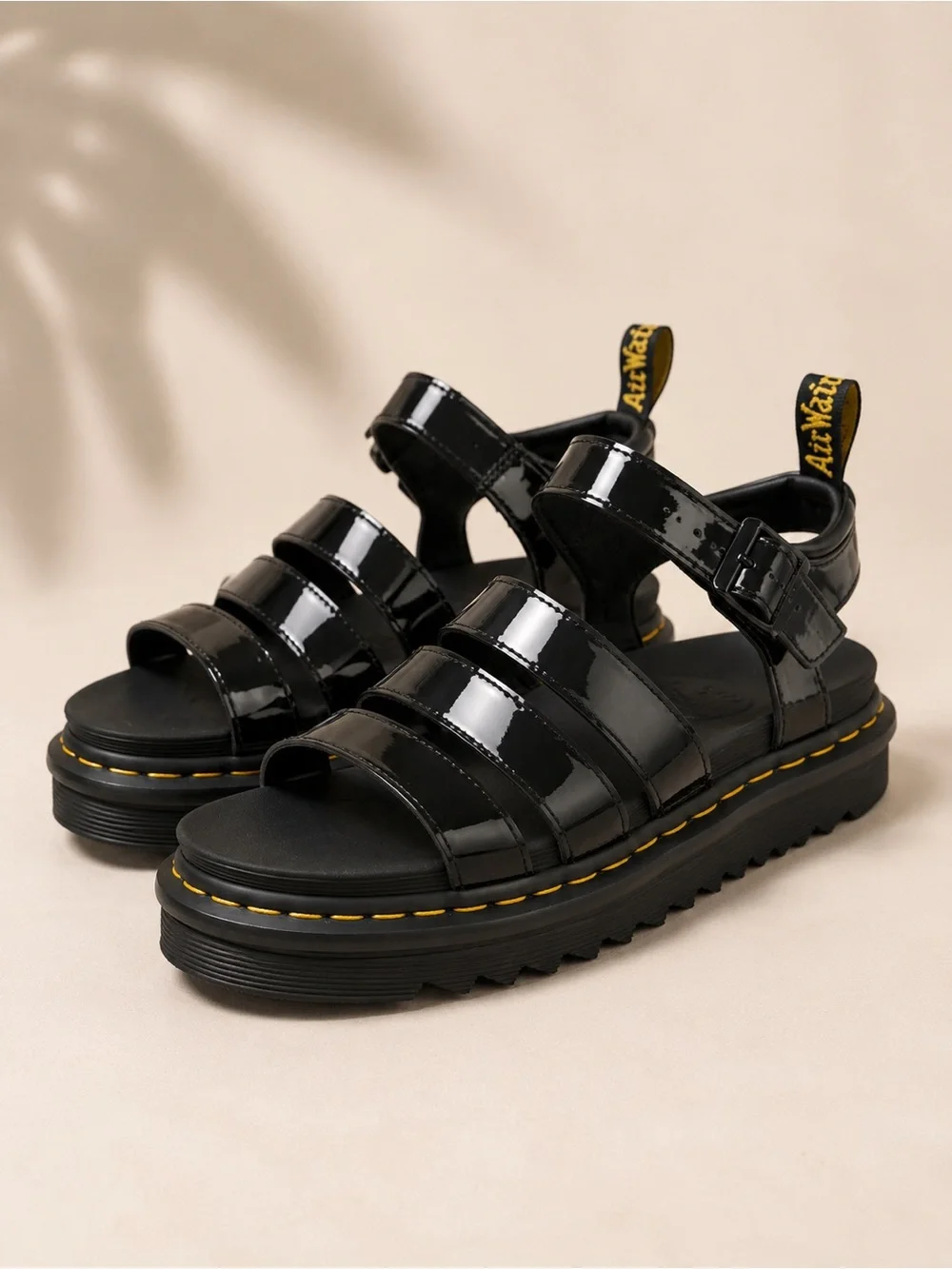 Dr. Martens Blaire Patent Leather Platform Sandals Black W US 8 EU 39 AirWair